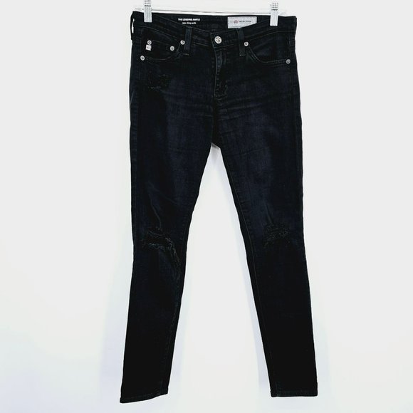 Adriano Goldschmied AGED Denim The Legging Skinny Ankle Jean 27 Black Distressed - Picture 1 of 11